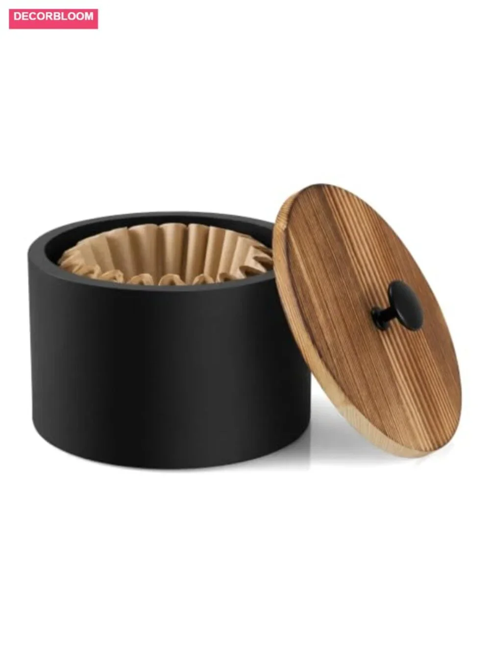 Wooden Coffee Filter Holder with Lid, Dustproof Large Storage with Handle
